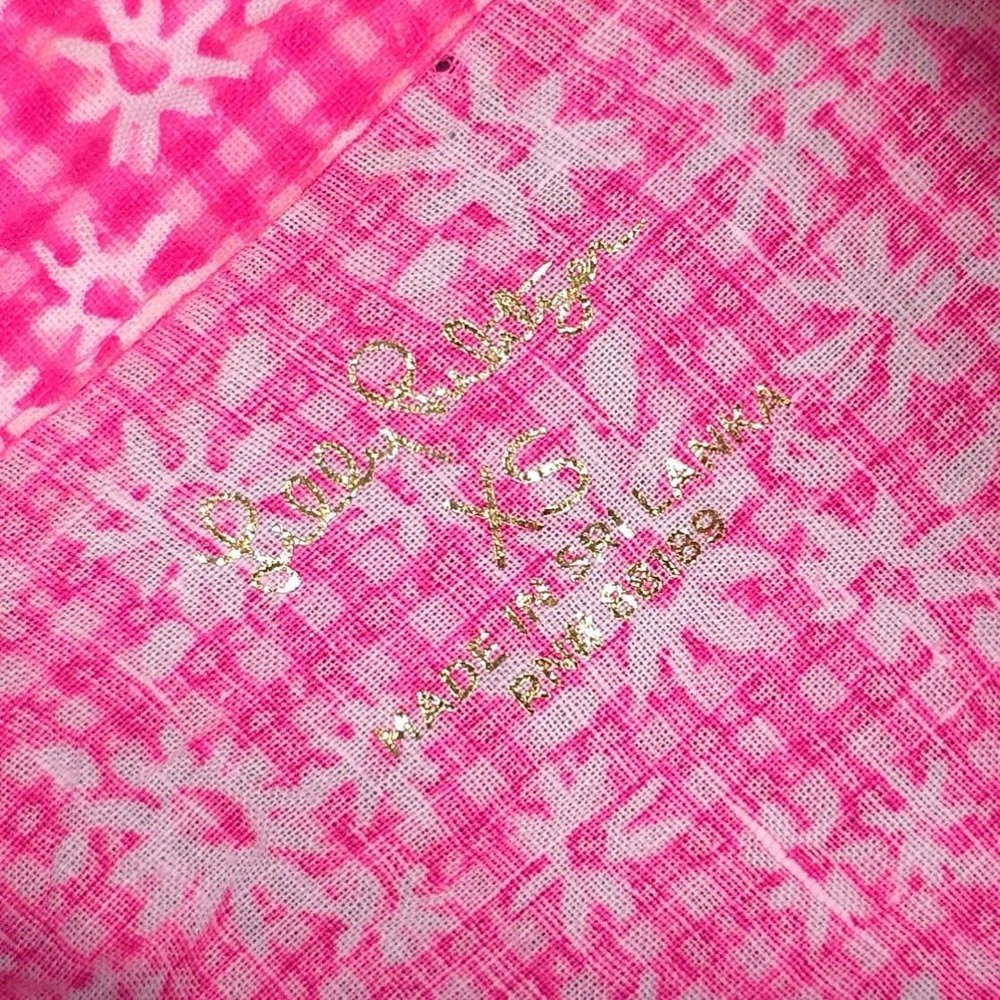 Lilly Pulitzer Sea View 100%‎ LINEN Button Down Top Size XS Pink Gingham Floral - Picture 2 of 13